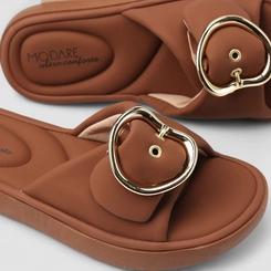 Tamanco Feminino Modare Ultraconforto Fivela Dourada Nobuck Marrom