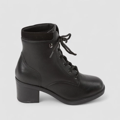 Ankle Boot Feminina Quiz Salto Bloco Couro Detalhe Camurça Preta