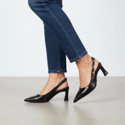 Scarpin Slingback Feminino Bebecê Salto Flare Fivela Estilizada Preto