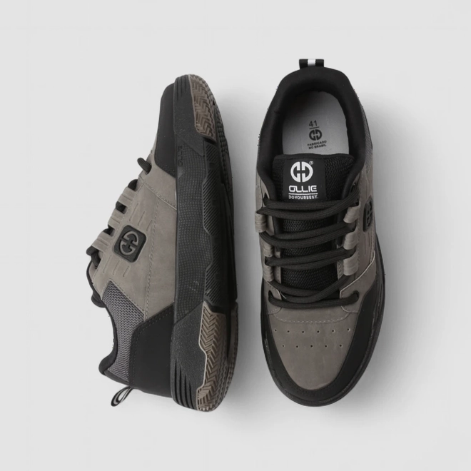 Tênis Casual Masculino Ollie Originals Mesh Nobuck Preto & Cinza