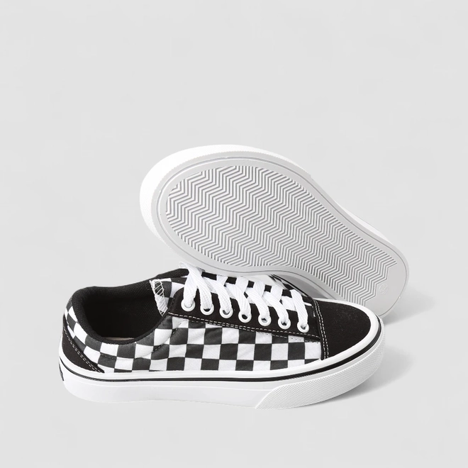 Tênis Casual Feminino Star Feet Xadrez Preto & Branco
