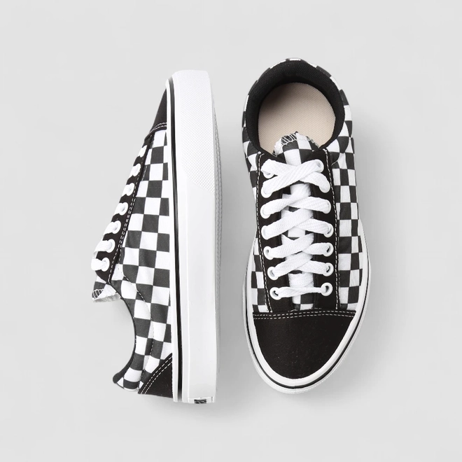 Tênis Casual Feminino Star Feet Xadrez Preto & Branco
