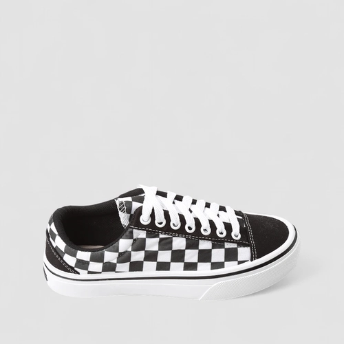 Tênis Casual Feminino Star Feet Xadrez Preto & Branco
