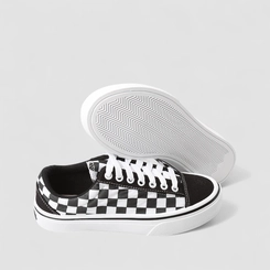 Tênis Casual Feminino Star Feet Xadrez Preto & Branco