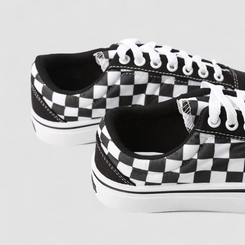 Tênis Casual Feminino Star Feet Xadrez Preto & Branco