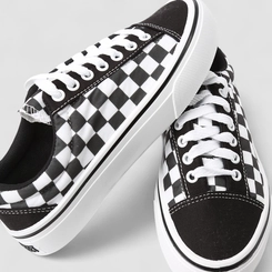 Tênis Casual Feminino Star Feet Xadrez Preto & Branco