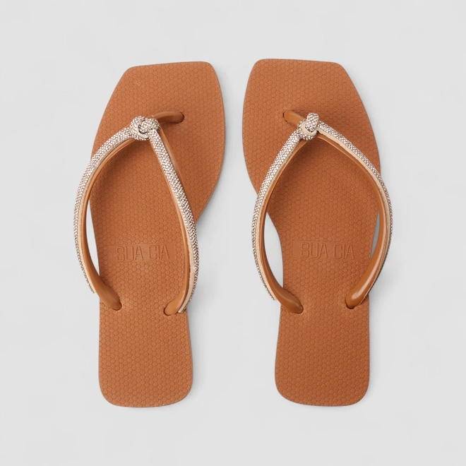 Chinelo Feminino Sua Cia Strass Caramelo