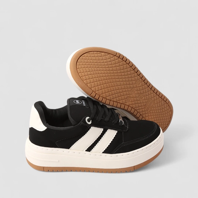 Tênis Casual Feminino Via Marte Nobuck Cadarço Extra Preto
