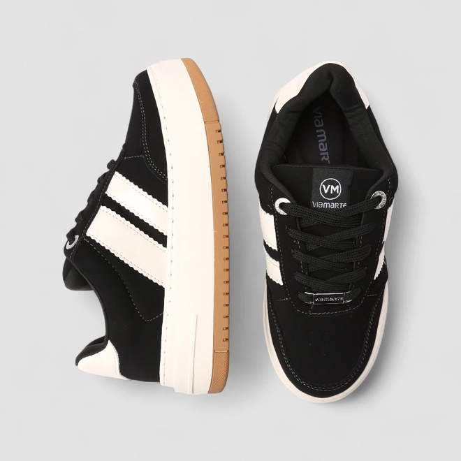 Tênis Casual Feminino Via Marte Nobuck Cadarço Extra Preto