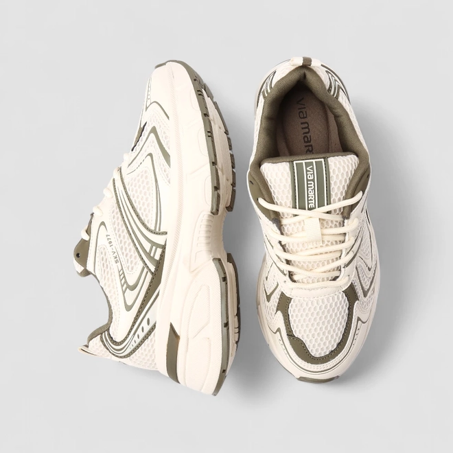 Tênis Casual Feminino Via Marte Mesh Off White & Verde