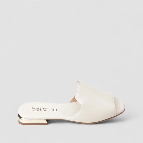 Rasteira Feminina Beira Rio Detalhe Dourado Off White