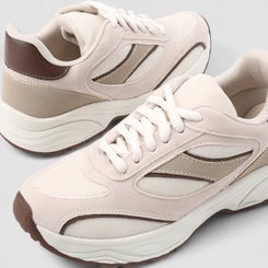 Tênis Casual Feminino Gabriela Mesh Recorte Estilizado Bege