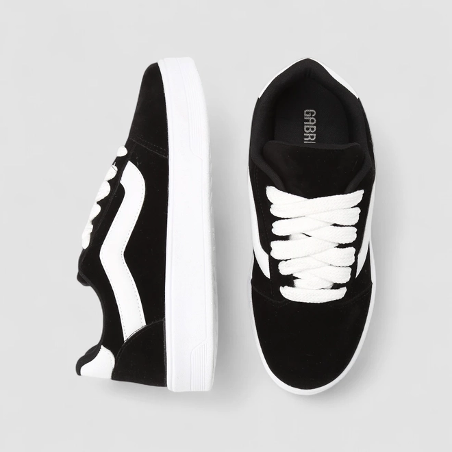 Tênis Casual Feminino Gabriela Faixa Branca Camurça Preto