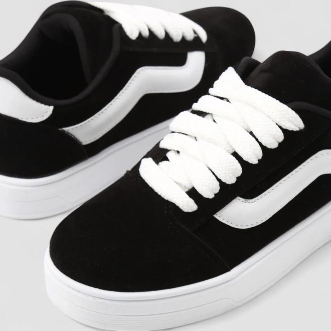 Tênis Casual Feminino Gabriela Faixa Branca Camurça Preto