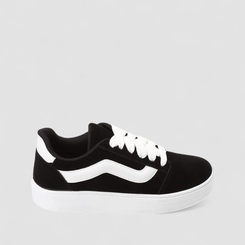 Tênis Casual Feminino Gabriela Faixa Branca Camurça Preto