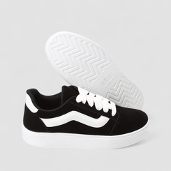 Tênis Casual Feminino Gabriela Faixa Branca Camurça Preto