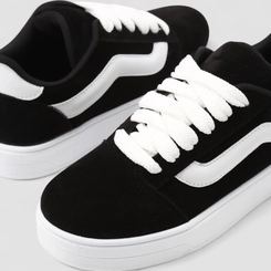 Tênis Casual Feminino Gabriela Faixa Branca Camurça Preto