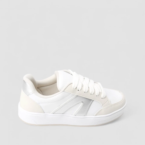 Tênis Casual Feminino Gabriela Recorte Metalizado Branco