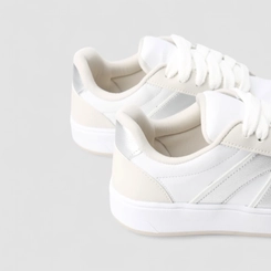 Tênis Casual Feminino Gabriela Recorte Metalizado Branco