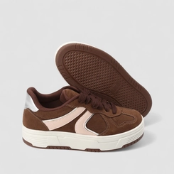 Tênis Casual Feminino Gabriela Camurça Detalhe Metalizado Marrom