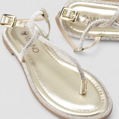 Sandália Rasteira Feminina Via Uno Strass Fivela Dourada Ouro