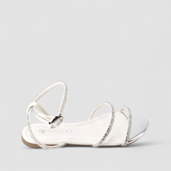 Sandália Rasteira Feminina Via Uno Tiras Strass Off White