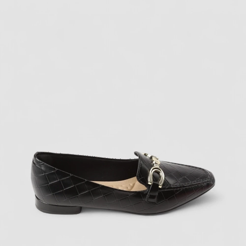Mocassim Feminino Sua Cia Enfeite Metalizado Trama Preto