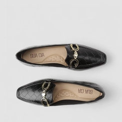 Mocassim Feminino Sua Cia Enfeite Metalizado Trama Preto
