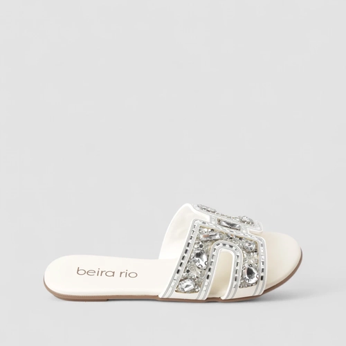 Tamanco Rasteiro Feminino Beira Rio Brilho Pedraria Off White