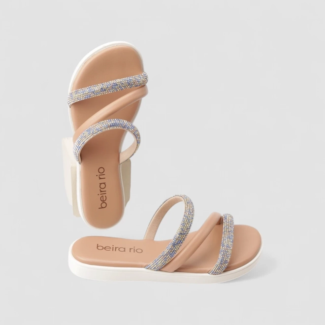 Tamanco Feminino Beira Rio Strass Colorido Nude