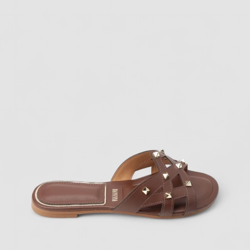 Rasteira Feminina Vizzano Original Tachas Pirâmide Traçado Marrom