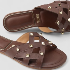 Rasteira Feminina Vizzano Original Tachas Pirâmide Traçado Marrom