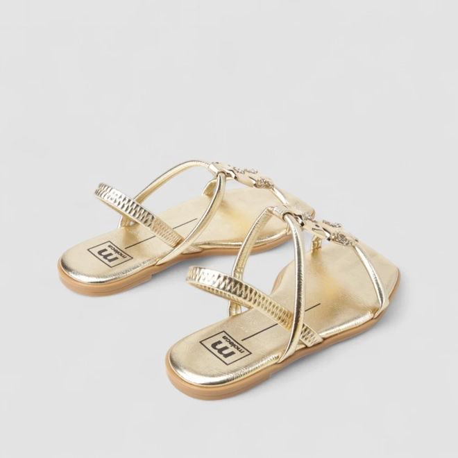 Sandália Rasteira Feminina Moleca Glitter Enfeite Metálico Ouro