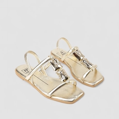 Sandália Rasteira Feminina Moleca Glitter Enfeite Metálico Ouro