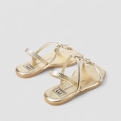 Sandália Rasteira Feminina Moleca Glitter Enfeite Metálico Ouro