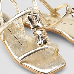 Sandália Rasteira Feminina Moleca Glitter Enfeite Metálico Ouro