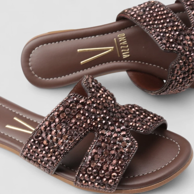 Rasteira Feminina Vizzano Original Strass Marrom