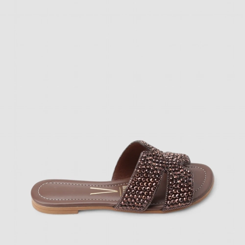 Rasteira Feminina Vizzano Original Strass Marrom