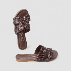 Rasteira Feminina Vizzano Original Strass Marrom