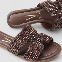 Rasteira Feminina Vizzano Original Strass Marrom