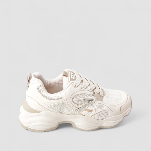 Tênis Chunky Feminino Via Marte Mesh Strass Bege