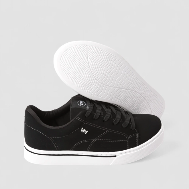 Tênis Casual Feminino Via Marte Nobuck Pesponto Preto
