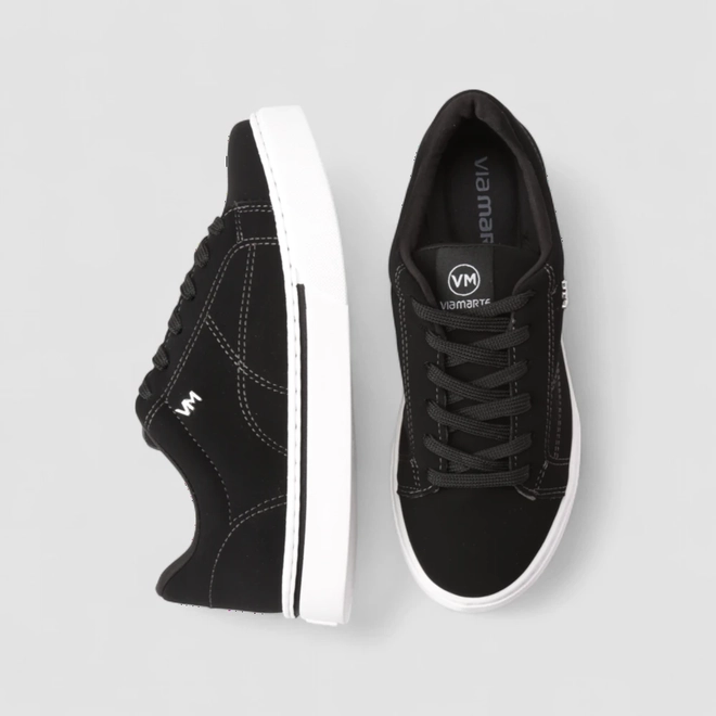 Tênis Casual Feminino Via Marte Nobuck Pesponto Preto