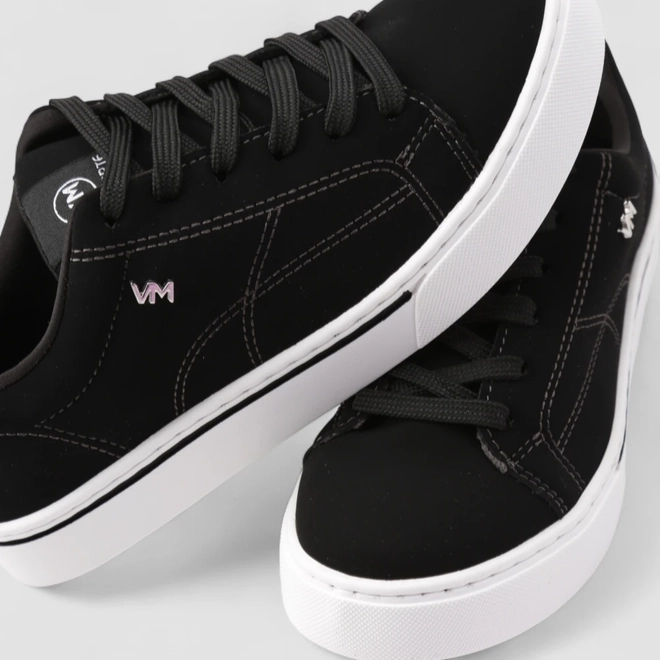Tênis Casual Feminino Via Marte Nobuck Pesponto Preto