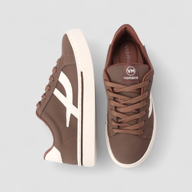 Tênis Casual Feminino Via Marte Nobuck Faixa Estilizada Marrom
