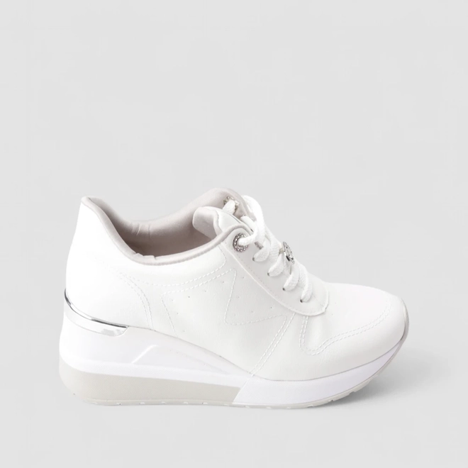 Tênis Casual Feminino Via Marte Plataforma Detalhe Brilho Branco