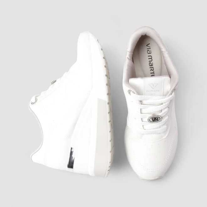 Tênis Casual Feminino Via Marte Plataforma Detalhe Brilho Branco