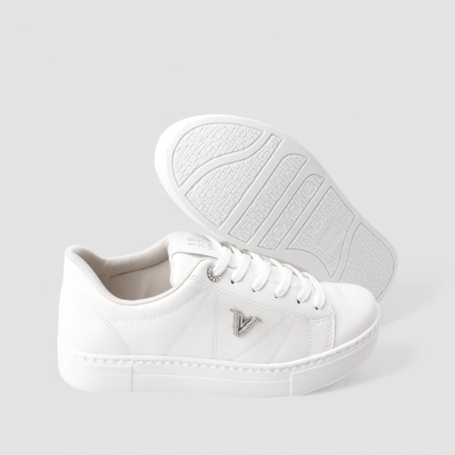 Tênis Casual Feminino Via Marte Detalhe Strass Branco