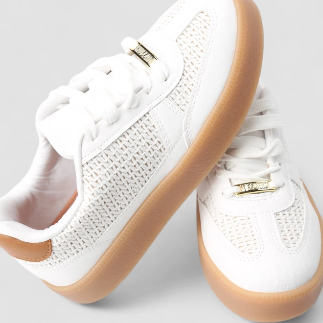 Tênis Casual Feminino Vizzano Original Detalhe Trama Branco