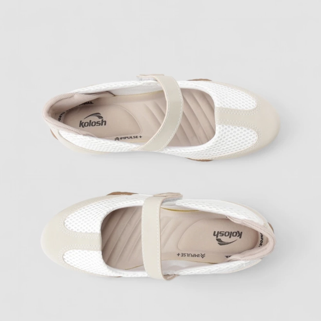 Tênis Casual Feminino Kolosh Mesh Tira Contato Bege